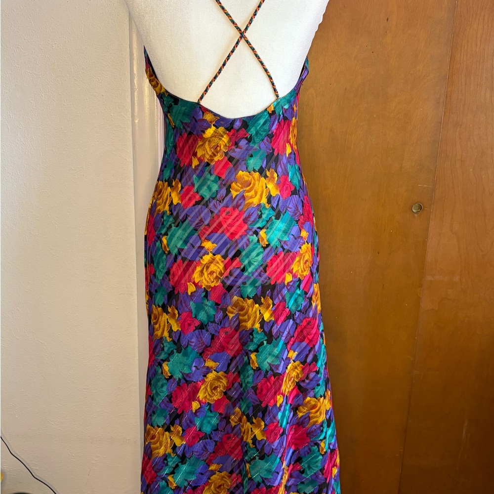 Circa 2000 Vintage Floral Slip Nightgown Strappy Back Made in USA Size S - Picture 2 of 5